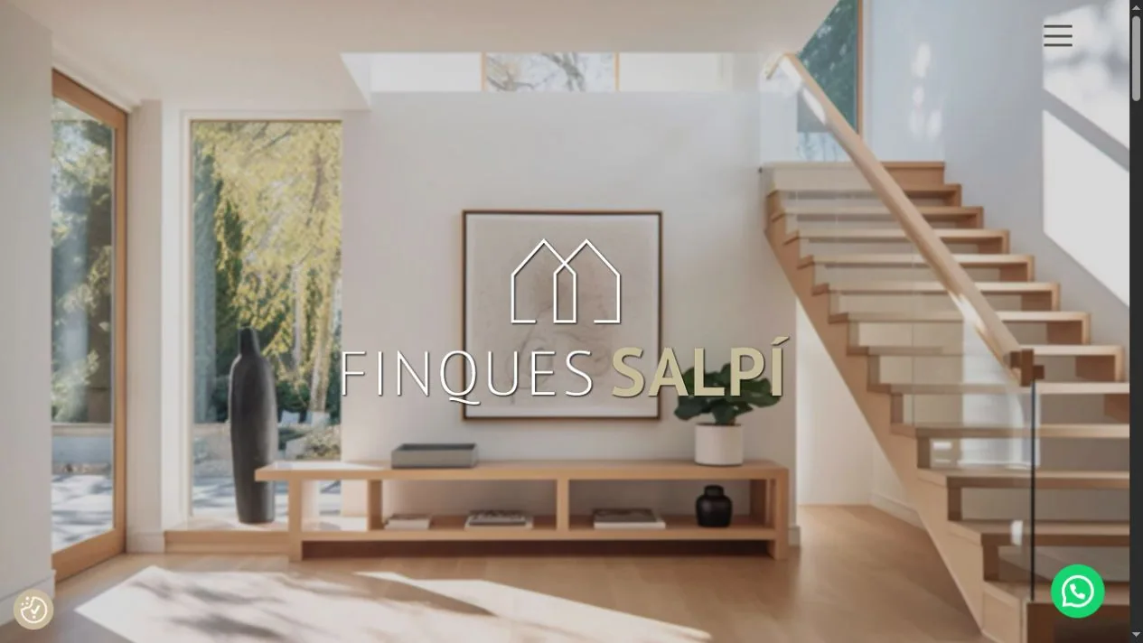 Captura real de la portada de Finques Salpí, con su marca sobre una fotografía de una vivienda.
